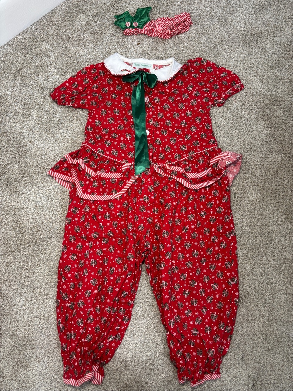 Vintage Rare Editions Baby Girl 2/3 Christmas Holiday Romper Red Candy Cane